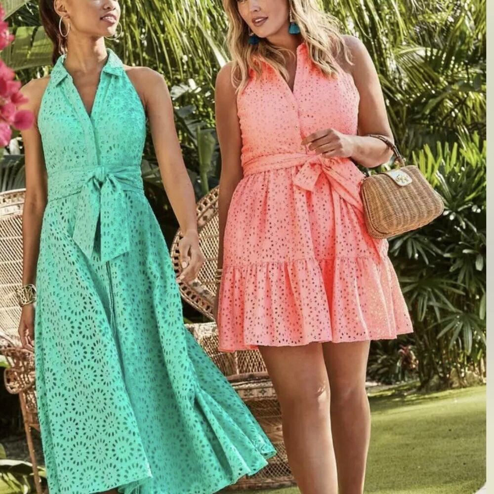 Lilly Pulitzer Chrisella Eyelet Embroidered Midi Belted Shirt Dress Green Size 0 - Picture 12 of 14
